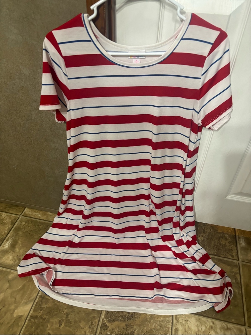 LuLaRoe Red, White & Blue Striped High-Low Dress